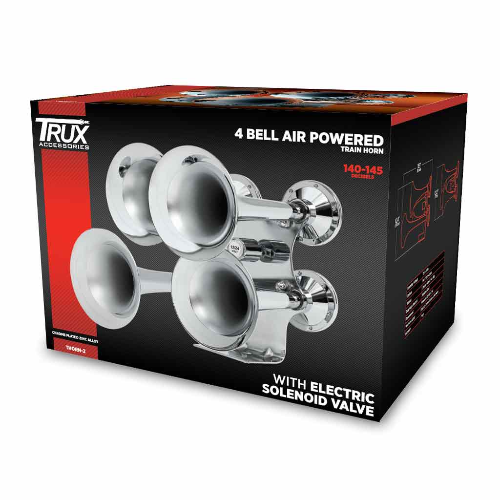4 Bell Air Powered Train Horn – 140-145 Decibels | Chrome Plated Zinc Alloy