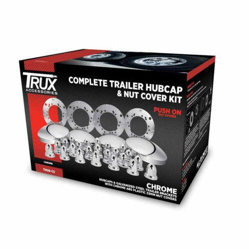 Complete Trailer Hubcap & Nut Cover Kit – 33mm Push On Nut Covers | Dome Hubcaps | Chrome Metal
