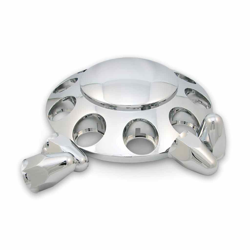 Front Axle Cover Kit with Removable Hubcap & 1 1/2″ Push On Nut Covers – Dome Hubcap | Chrome ABS Plastic