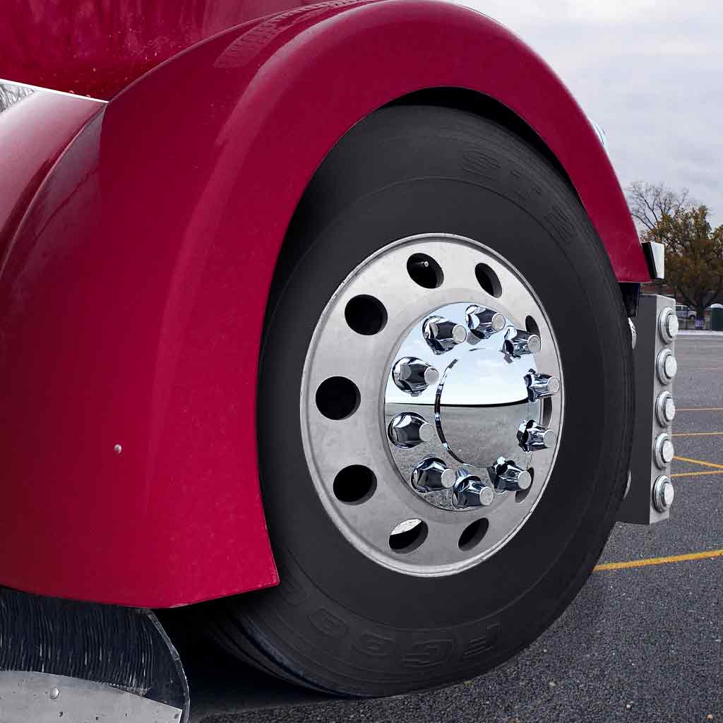 Front Axle Cover Kit with Removable Hubcap & 33mm Threaded Nut Covers – Dome Hubcap | Chrome ABS Plastic - Image 3
