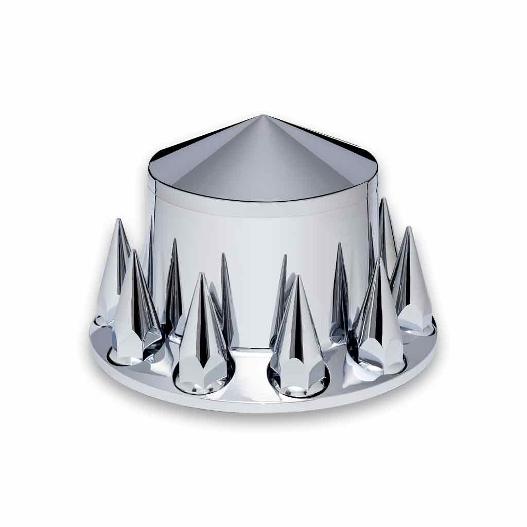 Rear Axle Cover Kit with Removable Hubcap & 33mm Threaded Nut Covers – Pointed Hubcap | Chrome ABS Plastic - Image 2