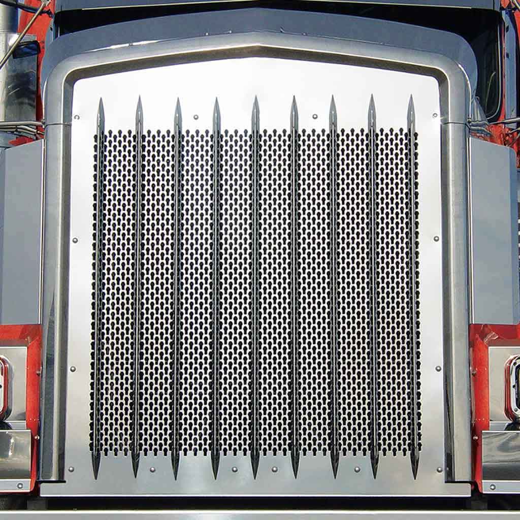 KW. W900L Extended Hood Punch Out Grille (All Years) – KW Logo Holes