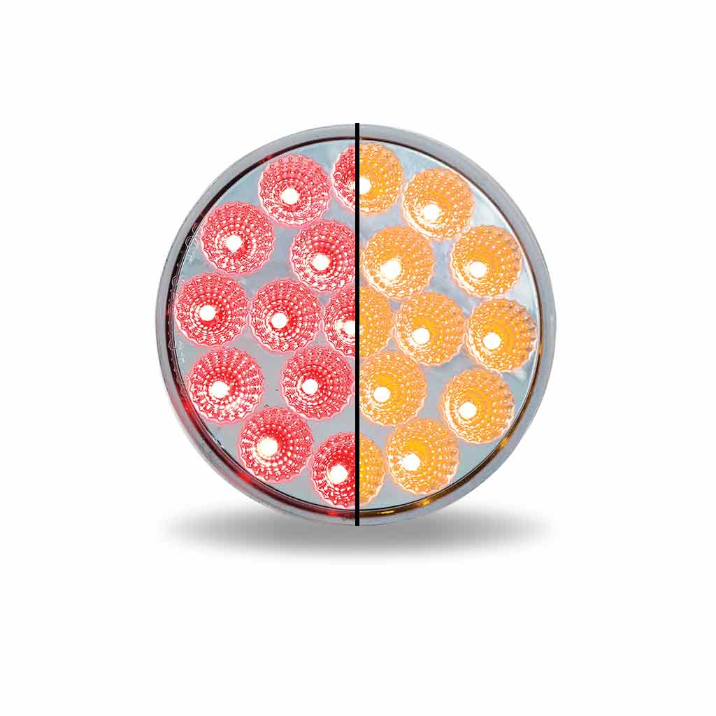 4″ Red Stop, Turn & Tail to Amber Strobe Round LED Light – 19 Diodes