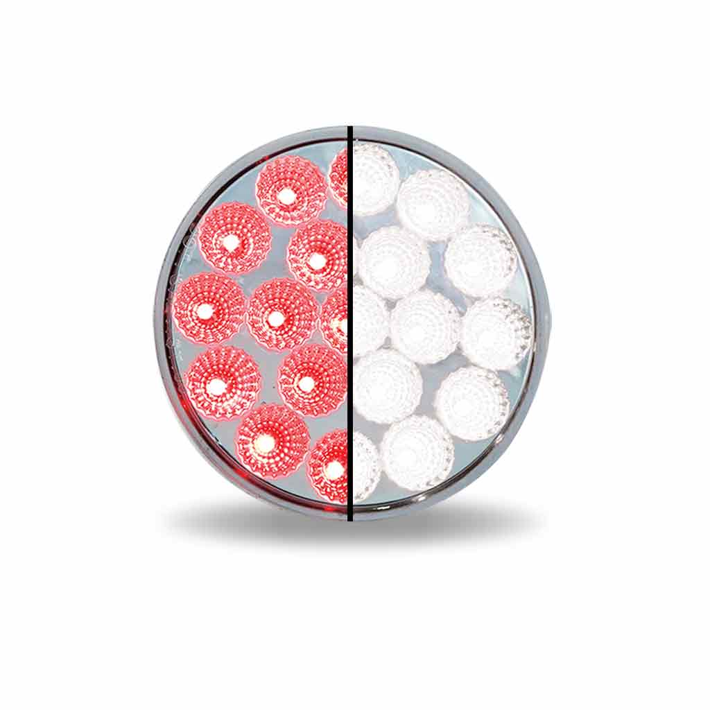 4″ Red Stop, Turn & Tail to White Back Up Round LED Light – 19 Diodes | Lock Connector Adapter