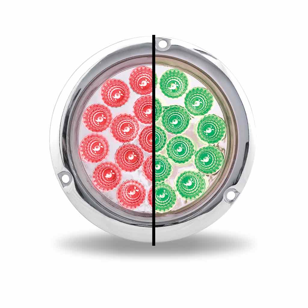 4″ Red Stop, Turn & Tail to Green Auxiliary Round Flange Mount LED Light – 19 Diodes