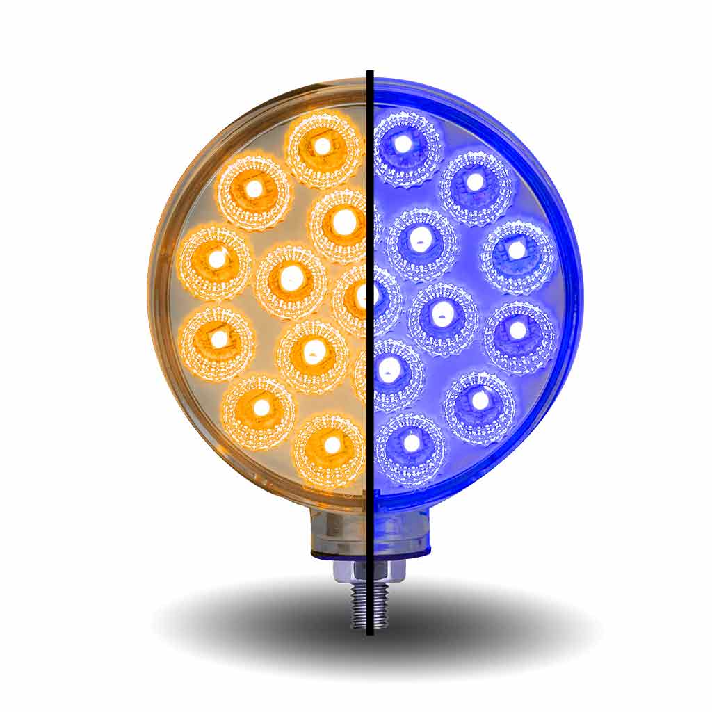 Amber/Red Turn & Marker to Blue Auxiliary Double Face Round Reflector LED Light – 38 Diodes
