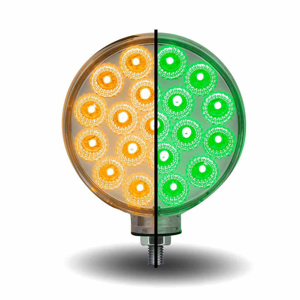 Amber/Red Turn & Marker to Green Auxiliary Double Face Round Reflector LED Light – 38 Diodes