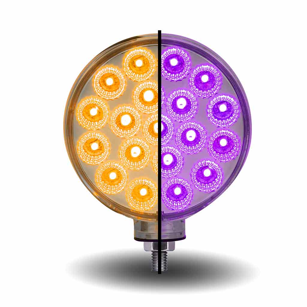 Amber/Red Turn & Marker to Purple Auxiliary Double Face Round Reflector LED Light – 38 Diodes