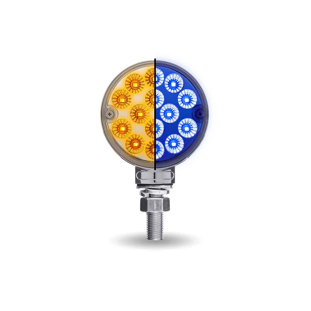 Amber/Red Turn & Marker to Blue Auxiliary 3″ Mini Double Face Round Light with Reflector LEDs – 28 Diodes