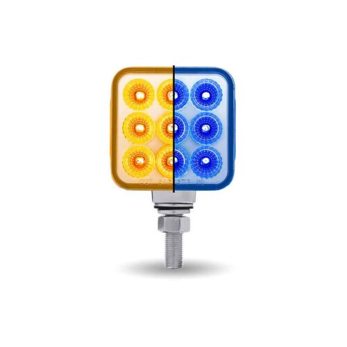 Amber/Red Stop, Turn & Tail to Blue Auxiliary 3″ Mini Double Face Square Light with Reflector LEDs – 30 Diodes