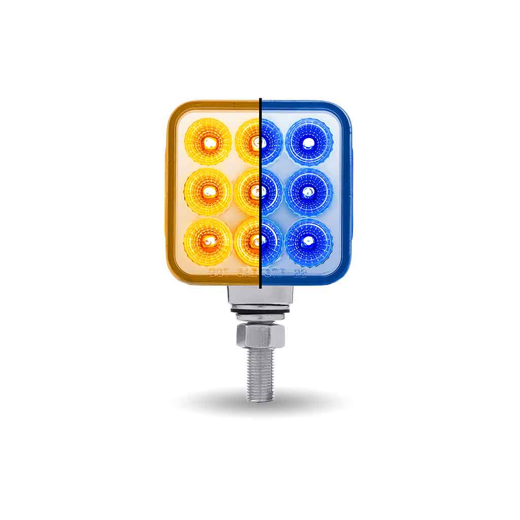 Amber/Red Stop, Turn & Tail to Blue Auxiliary 3″ Mini Double Face Square Light with Reflector LEDs – 30 Diodes