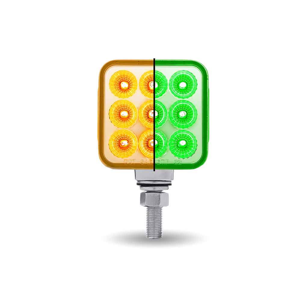 Amber/Red Stop, Turn & Tail to Green Auxiliary 3″ Mini Double Face Square Light with Reflector LEDs – 30 Diodes