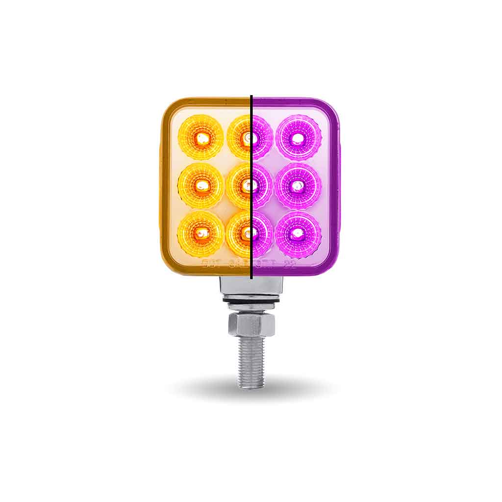 Amber/Red Stop, Turn & Tail to Purple Auxiliary 3″ Mini Double Face Square Light with Reflector LEDs – 30 Diodes