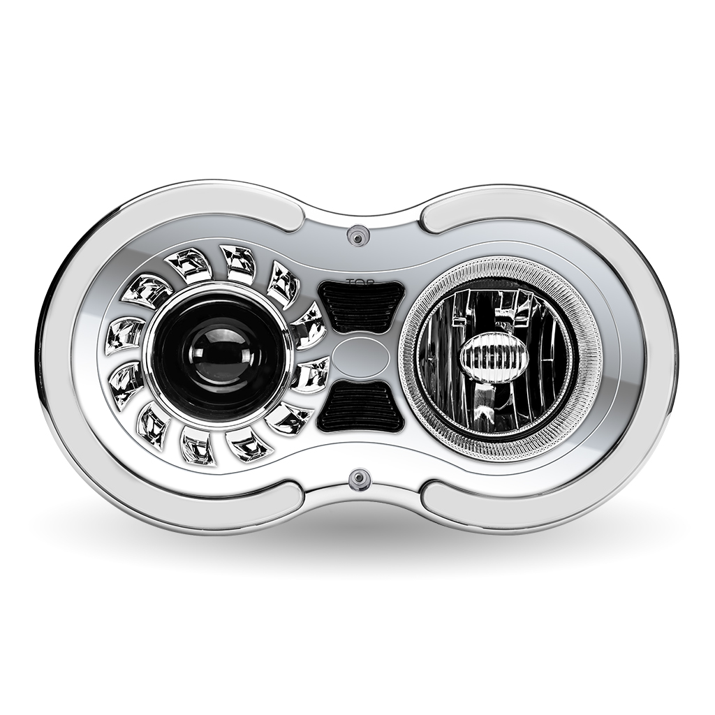 “Retro Series” LED Projector Headlight Assembly with Glow Position & Marker LED Accents – Chrome (Driver Side)