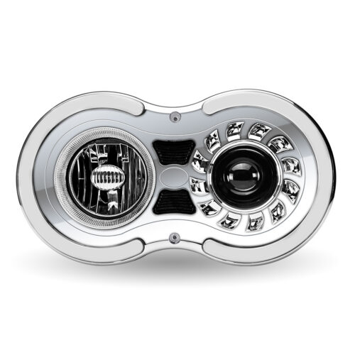 “Retro Series” LED Projector Headlight Assembly with Glow Position & Marker LED Accents – Chrome (Passenger Side)