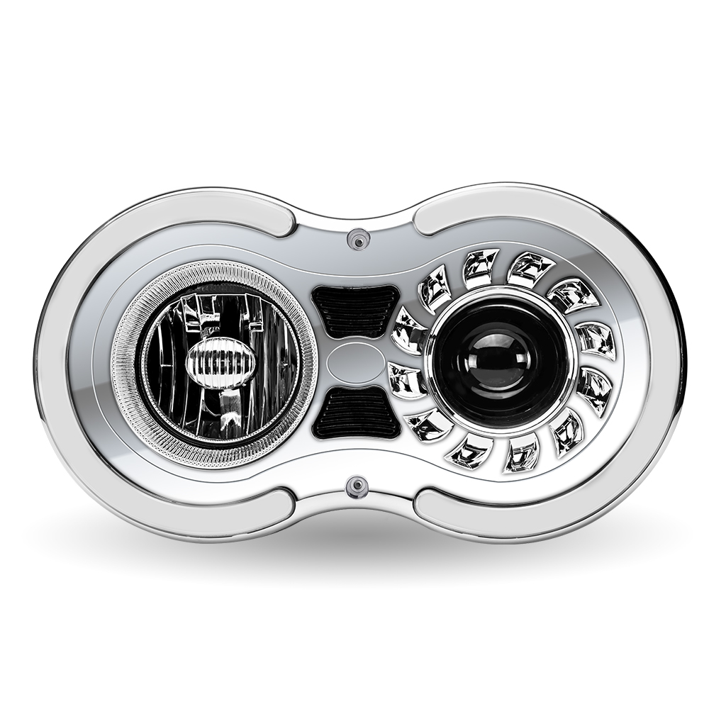 “Retro Series” LED Projector Headlight Assembly with Glow Position & Marker LED Accents – Chrome (Passenger Side)