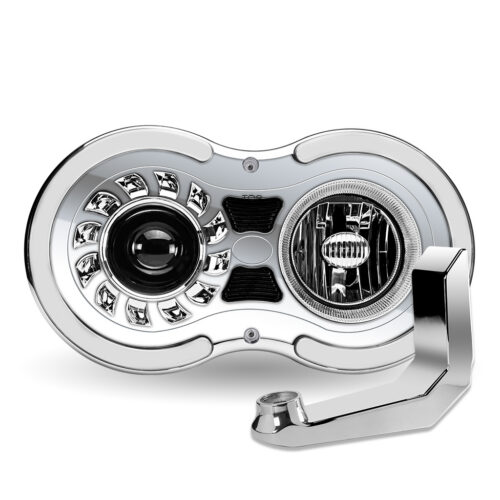 “Retro Series” LED Projector Headlight Assembly with Glow Position & Marker LED Accents & Mounting Bracket – Chrome (Driver Side)