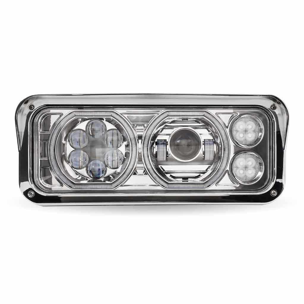Universal LED Projector Headlight Assembly with Glow Position Halos & Marker LEDs – Chrome (Driver Side)