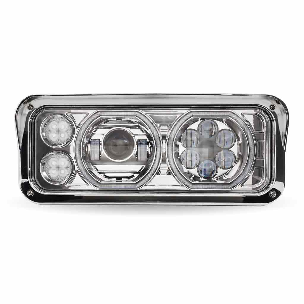 Universal LED Projector Headlight Assembly with Glow Position Halos & Marker LEDs – Chrome (Passenger Side)