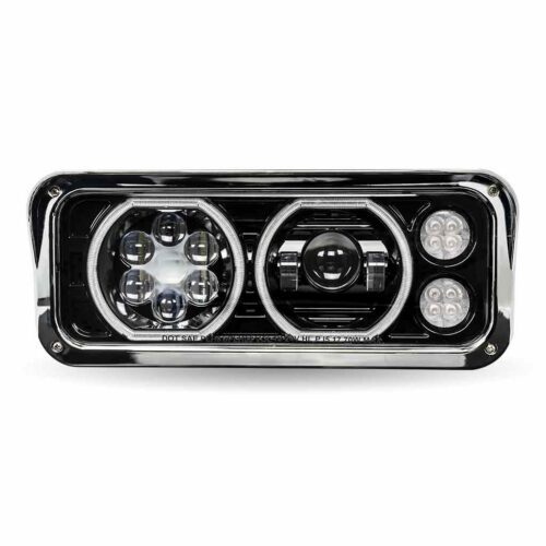 Universal LED Projector Headlight Assembly with Glow Position Halos & Marker LEDs – Black (Driver Side)