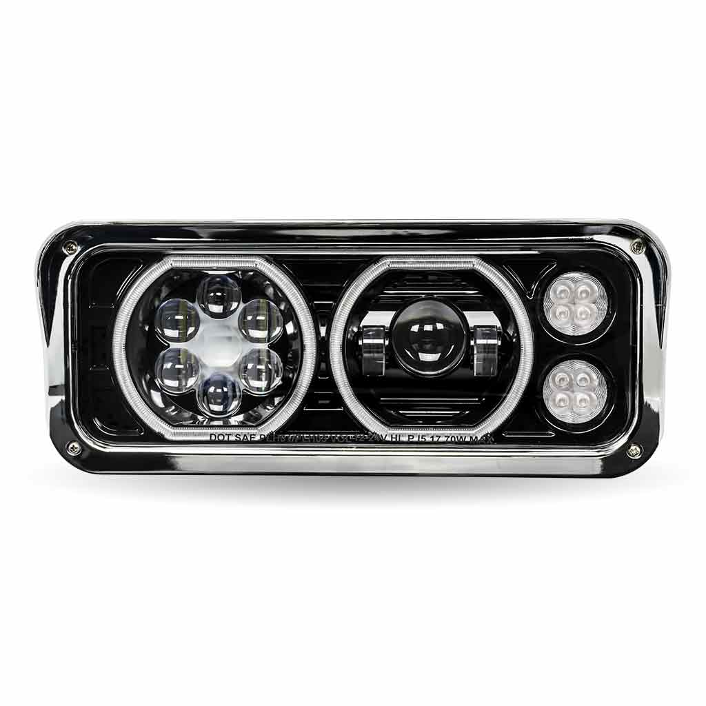 Universal LED Projector Headlight Assembly with Glow Position Halos & Marker LEDs – Black (Driver Side)