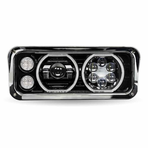 Universal LED Projector Headlight Assembly with Glow Position Halos & Marker LEDs – Black (Passenger Side)