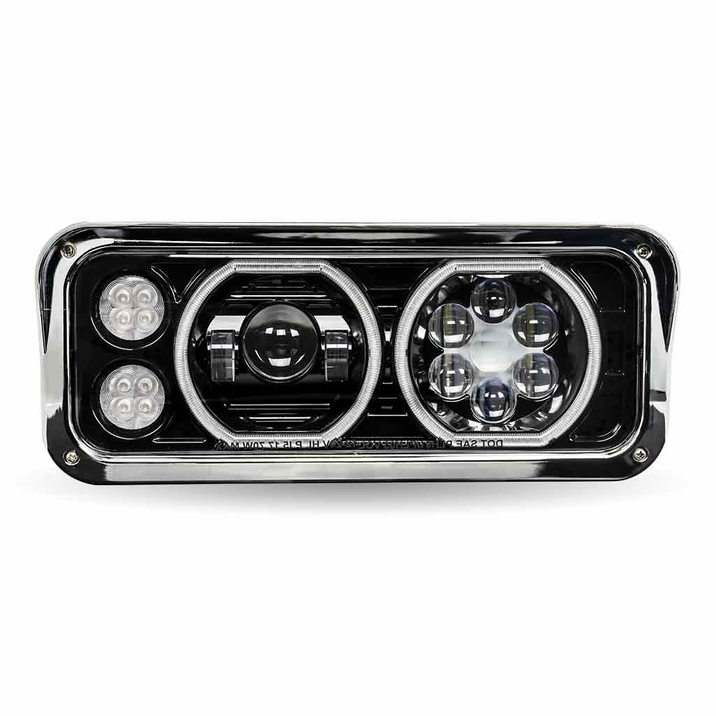 Universal LED Projector Headlight Assembly with Glow Position Halos & Marker LEDs – Black (Passenger Side)