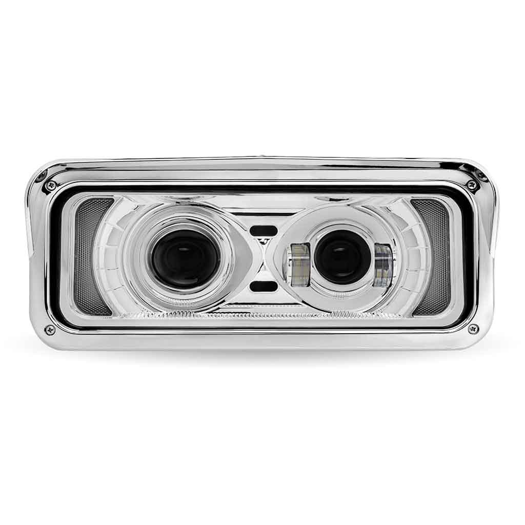 Universal LED Projector Headlight Assembly with Glow Position & Marker LED Accents – Chrome (Driver Side)