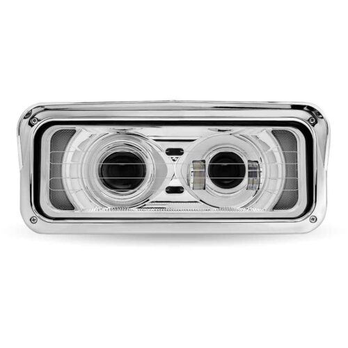 Universal Heated LED Projector Headlight Assembly with Glow Position & Marker LED Accents – Chrome (Driver Side)