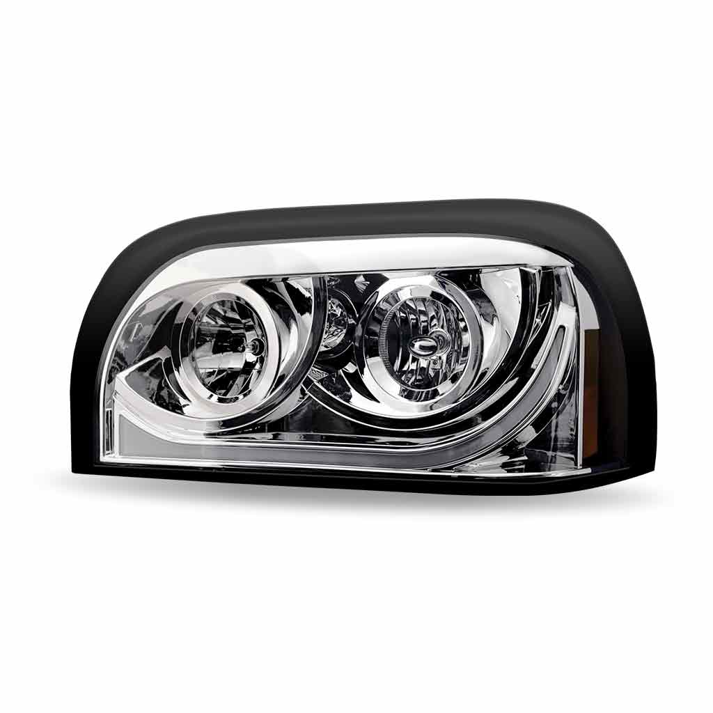 FTL. Century Halogen Projector Headlight Assembly with LED Glow Position, Turn & Marker Accent – Chrome (Driver Side)