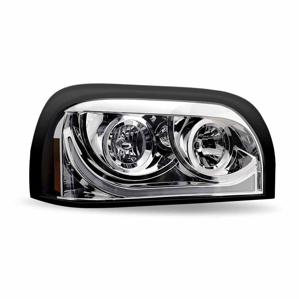 FTL. Century Halogen Projector Headlight Assembly with LED Glow Position, Turn & Marker Accent – Chrome (Passenger Side)