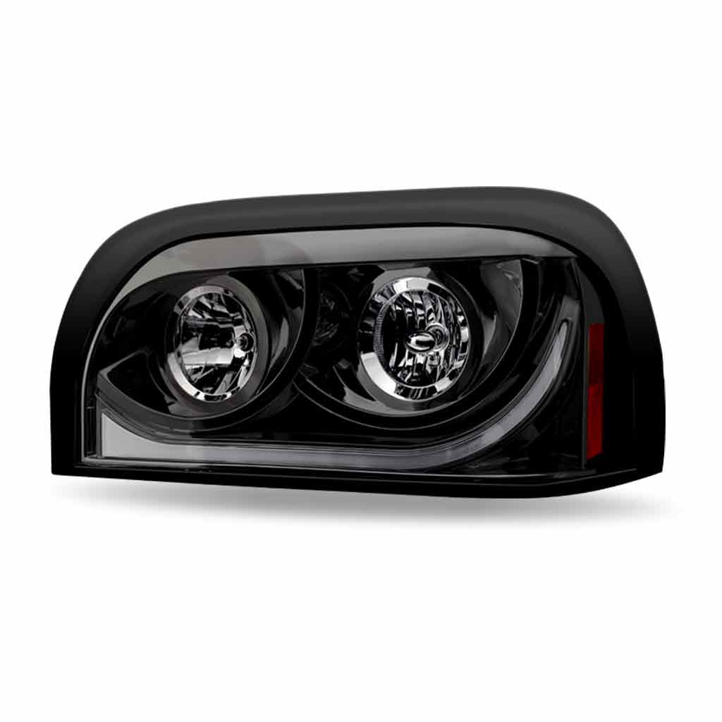 FTL. Century Halogen Projector Headlight Assembly with LED Glow Position, Turn & Marker Accent – Black (Driver Side)