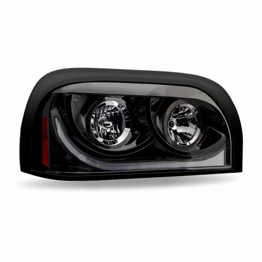 FTL. Century Halogen Projector Headlight Assembly with LED Glow Position, Turn & Marker Accent – Black (Passenger Side)