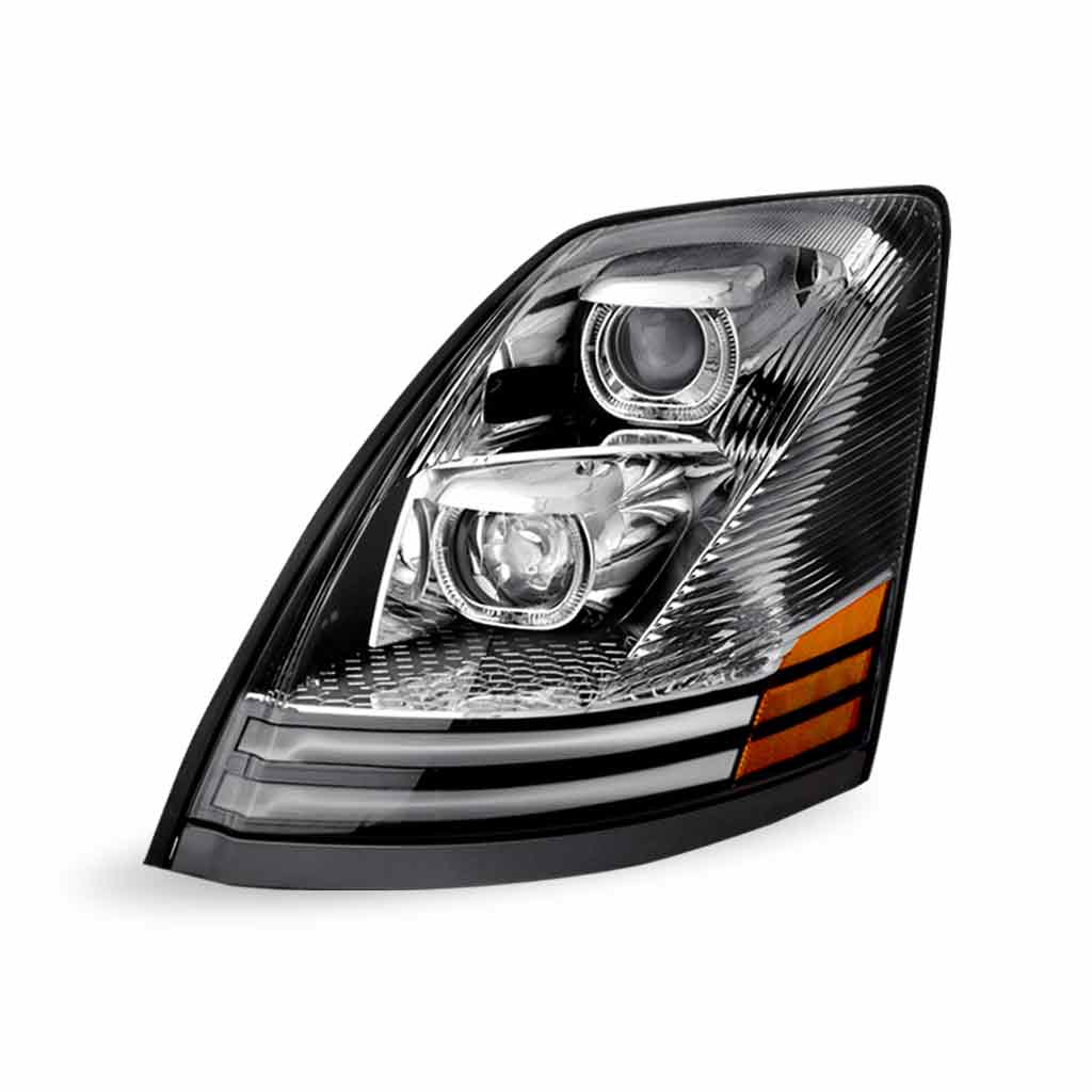 Volvo VN/VNL LED Projector Headlight Assembly with LED Glow Position, Turn & Marker Accents – Chrome (Driver Side)