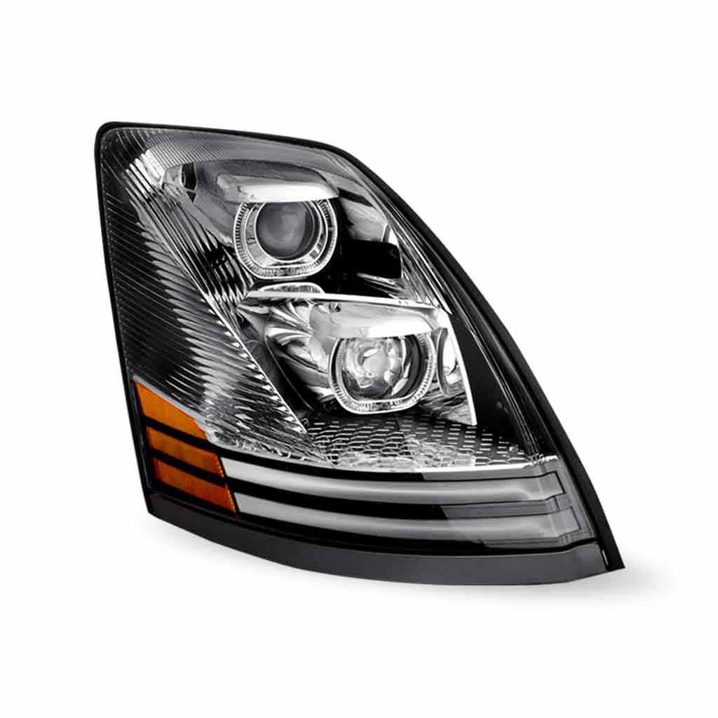 Volvo VN/VNL LED Projector Headlight Assembly with LED Glow Position, Turn & Marker Accents – Chrome (Passenger Side)