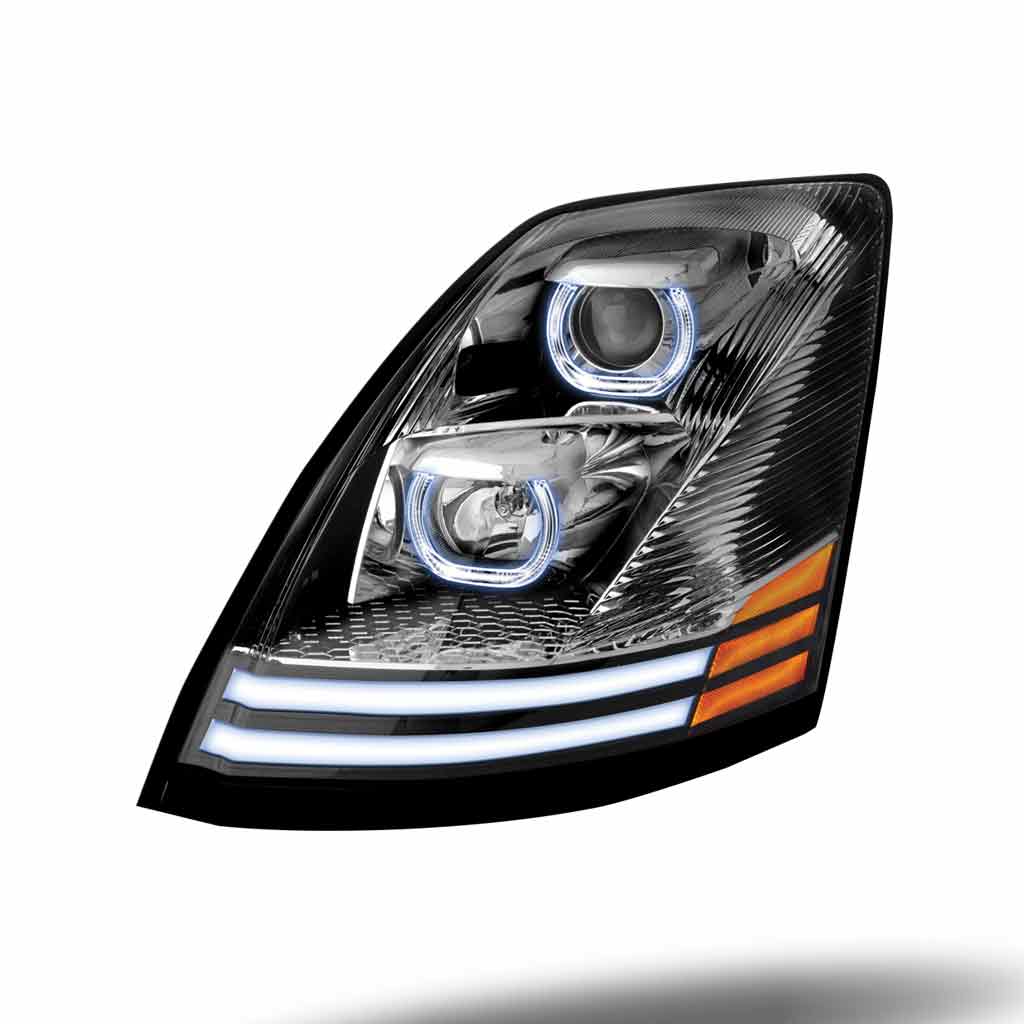 Volvo VN/VNL Halogen Projector Headlight Assembly with LED Glow Position, Turn & Marker Accents – Chrome (Driver Side) - Image 2