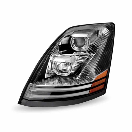 Volvo VN/VNL Halogen Projector Headlight Assembly with LED Glow Position, Turn & Marker Accents – Chrome (Driver Side)
