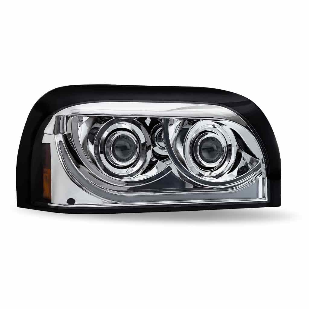 FTL. Century LED Projector Headlight Assembly with LED Glow Position, Turn & Marker Accent – Chrome (Passenger Side)