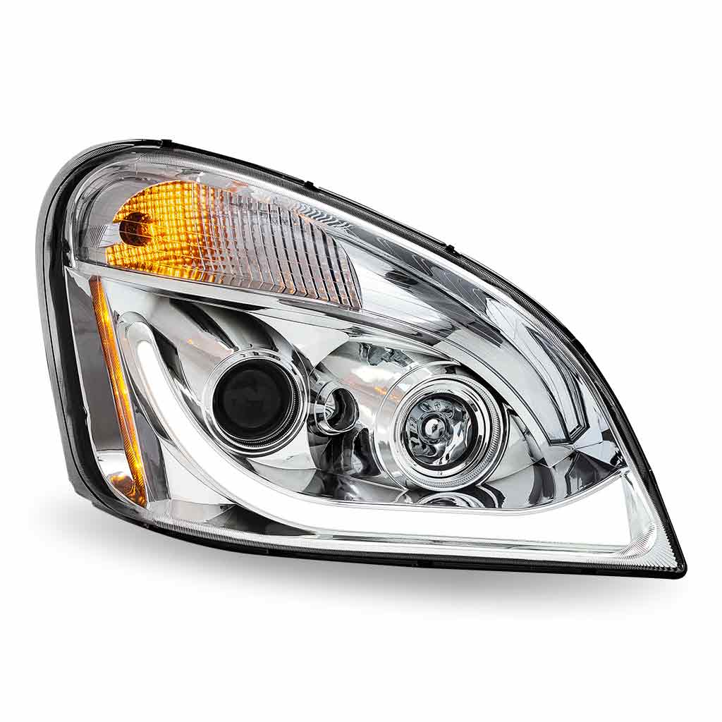 FTL. Cascadia LED Projector Headlight Assembly with LED Glow Position, Turn & Marker Accent – Chrome (Passenger Side) - Image 2