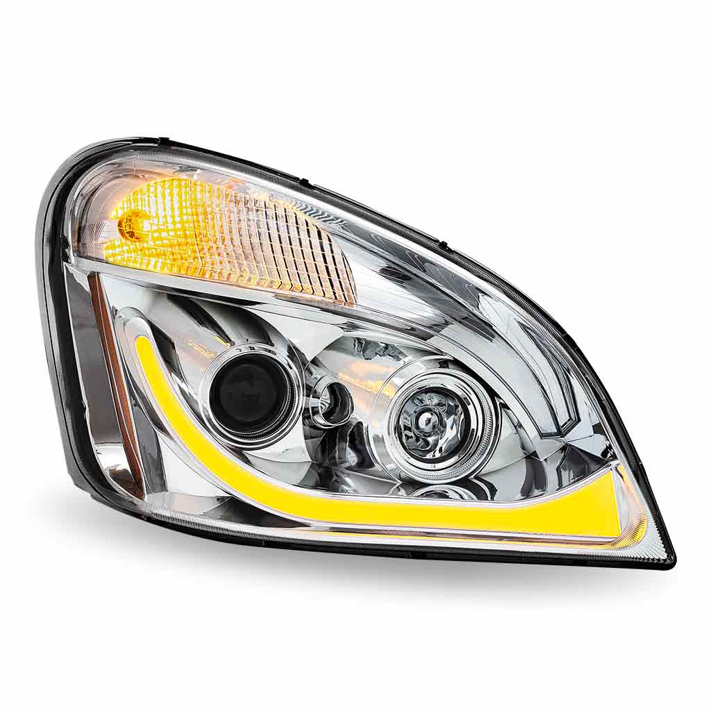 FTL. Cascadia LED Projector Headlight Assembly with LED Glow Position, Turn & Marker Accent – Chrome (Passenger Side) - Image 3