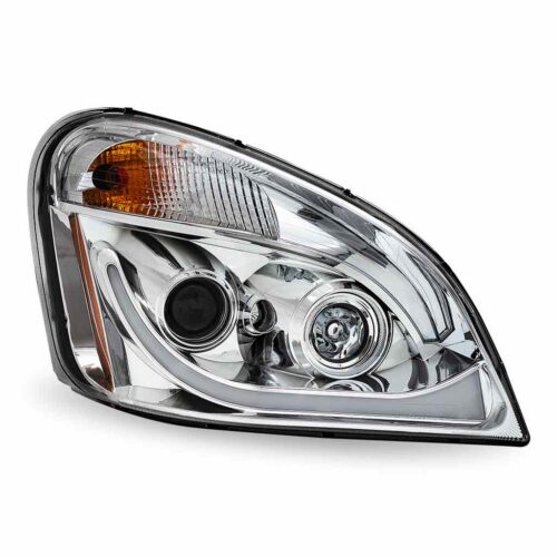 FTL. Cascadia LED Projector Headlight Assembly with LED Glow Position, Turn & Marker Accent – Chrome (Passenger Side)