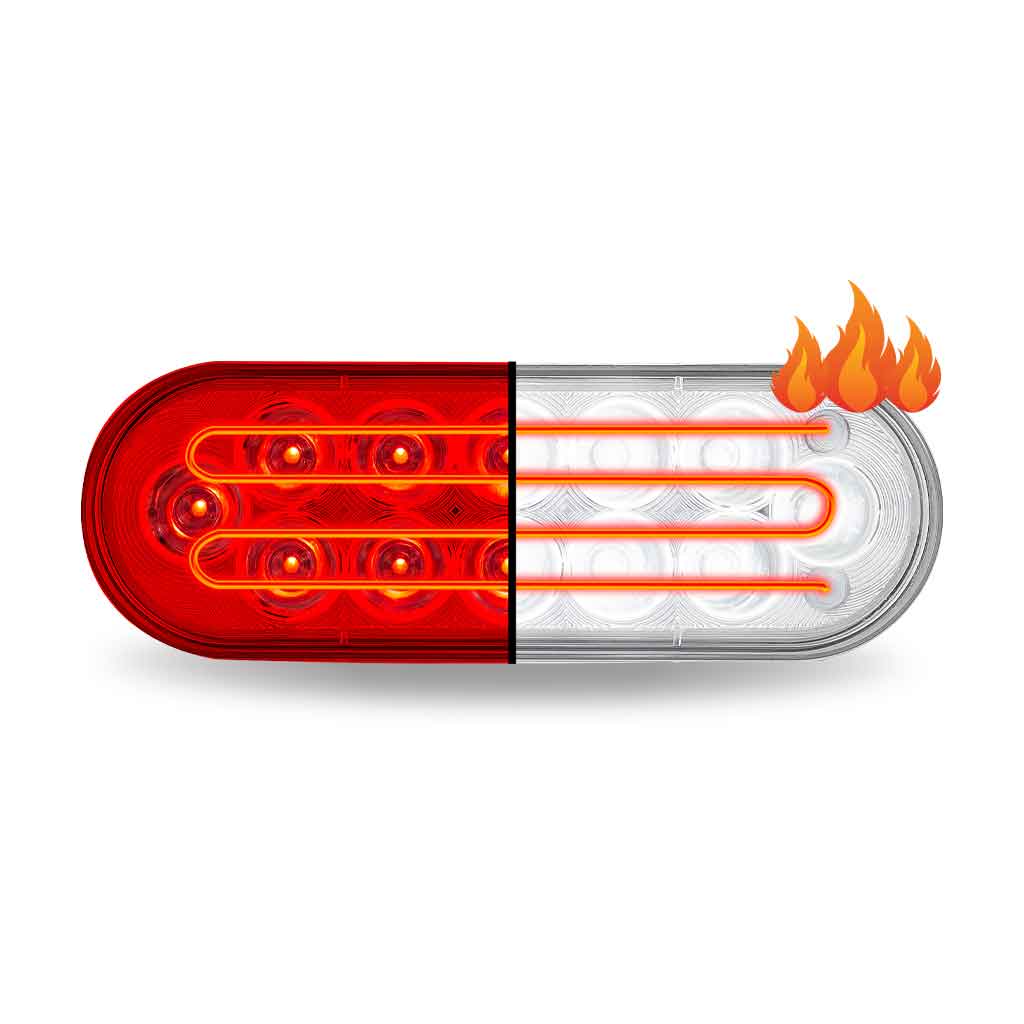 6″ Heated Red Stop, Turn & Tail To White Back Up LED Oval Light – 12 Diodes