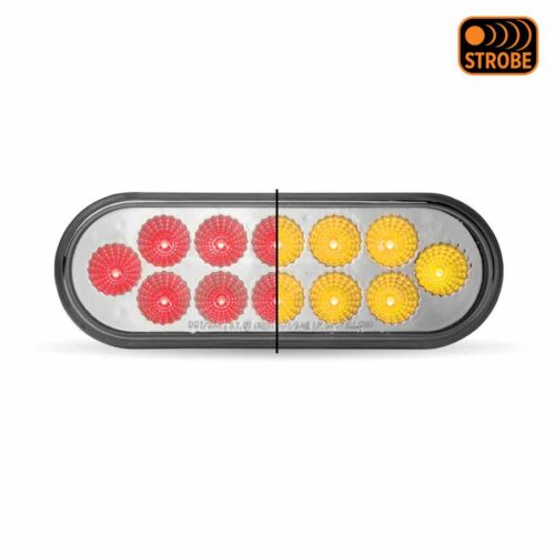 6″ Red Stop, Turn & Tail to Amber Strobe LED Oval Light – 12 Diodes